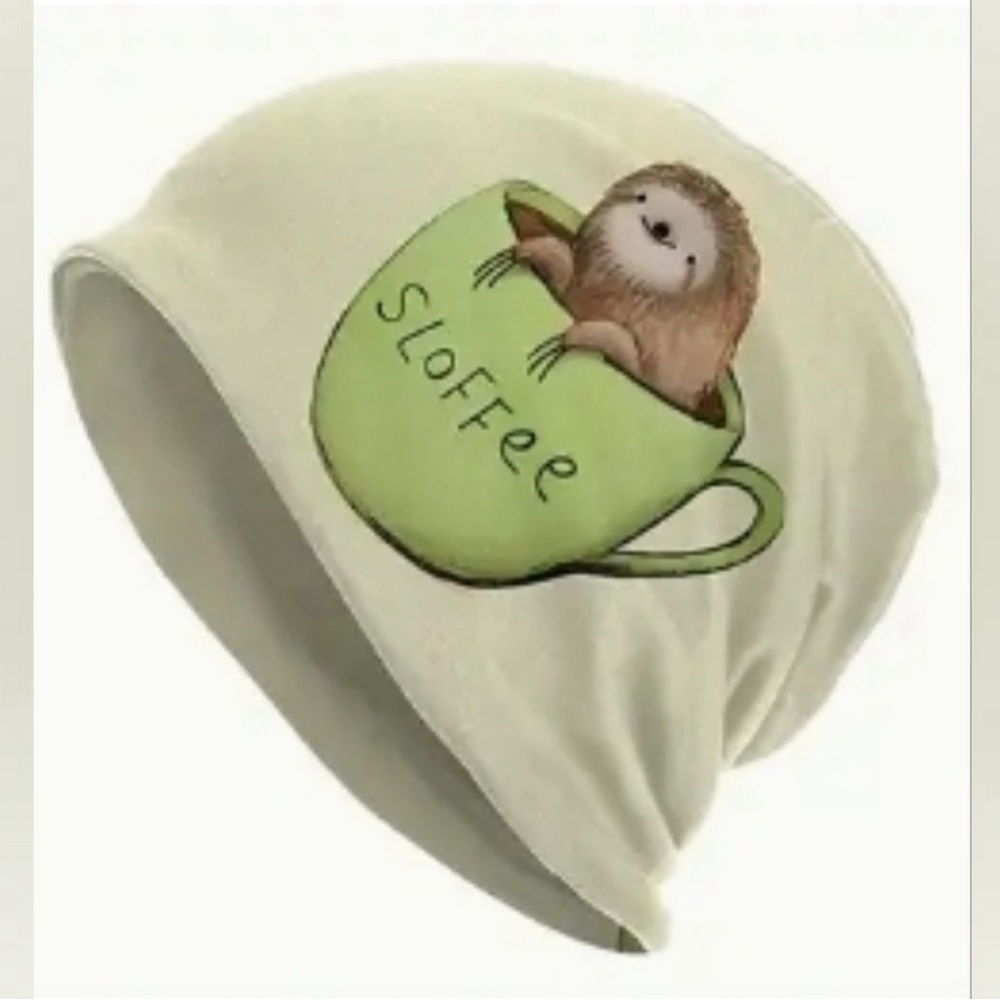 Cream Sloth Graphic Beanie